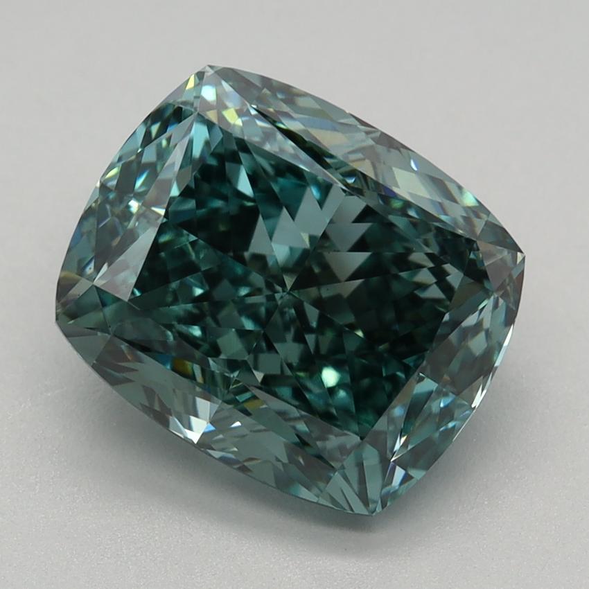 2.53 Ct. Fancy Vivid Green Cushion Lab Grown Diamond