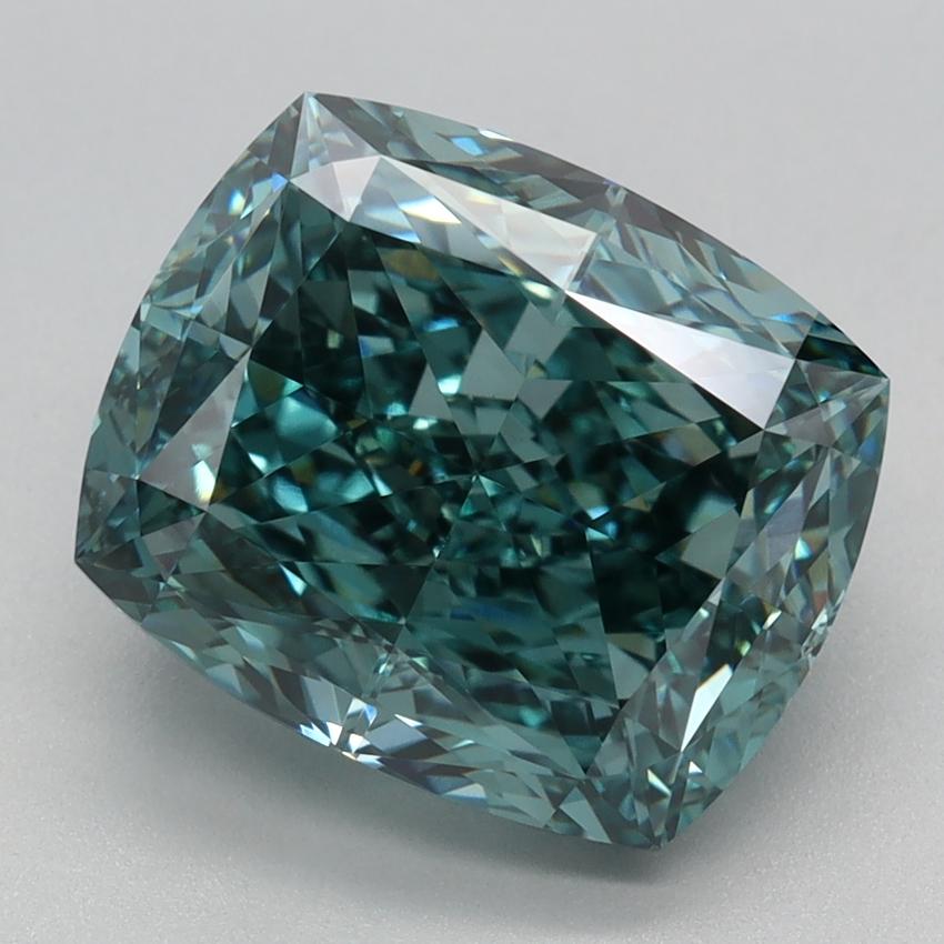 4.16 Ct. Fancy Vivid Bluish Green Cushion Lab Grown Diamond