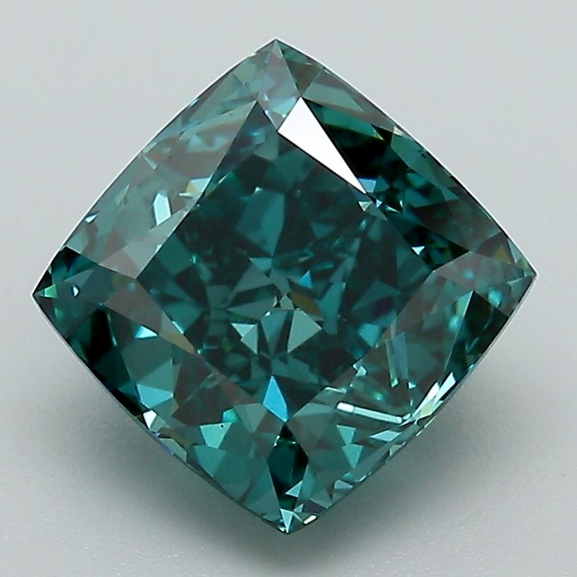 3.11 Ct. Fancy Vivid Bluish Green Cushion Lab Grown Diamond