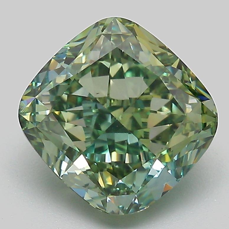 3.04 Ct. Fancy Vivid  Green Cushion Lab Grown Diamond