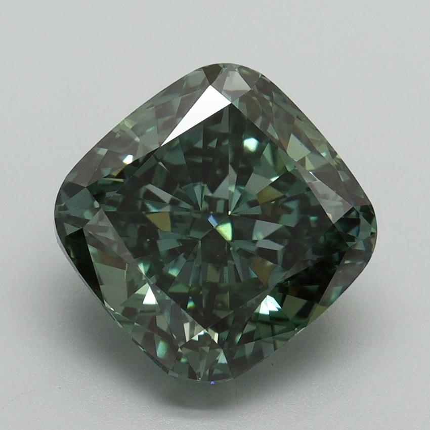 4.05 Ct. Fancy Vivid Green Cushion Lab Grown Diamond