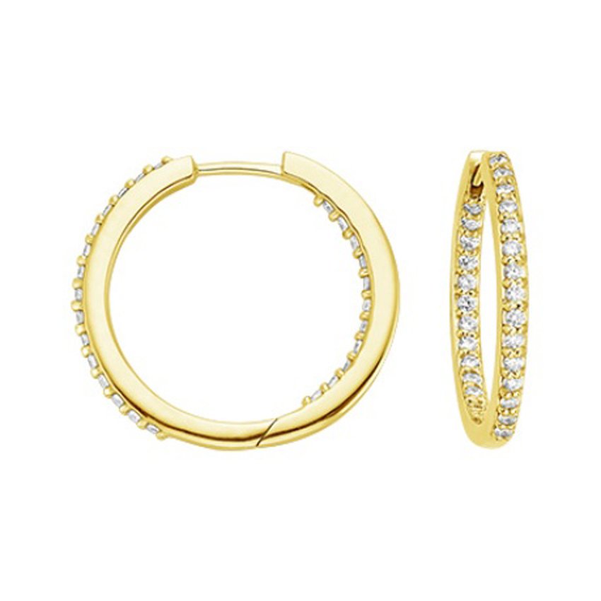 Petite Shared Prong Hoop Earrings (1/2 ct. tw.) in 18K Yellow Gold