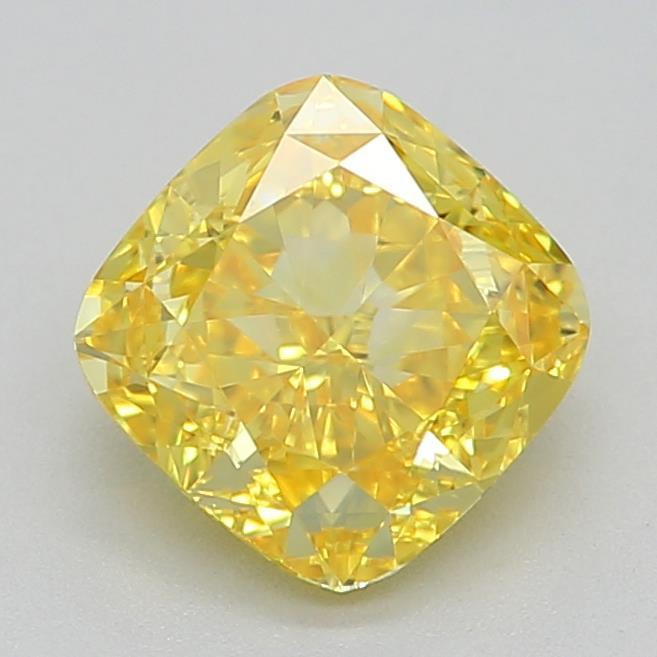 0.91 Ct. Fancy Vivid Yellow Cushion Lab Grown Diamond
