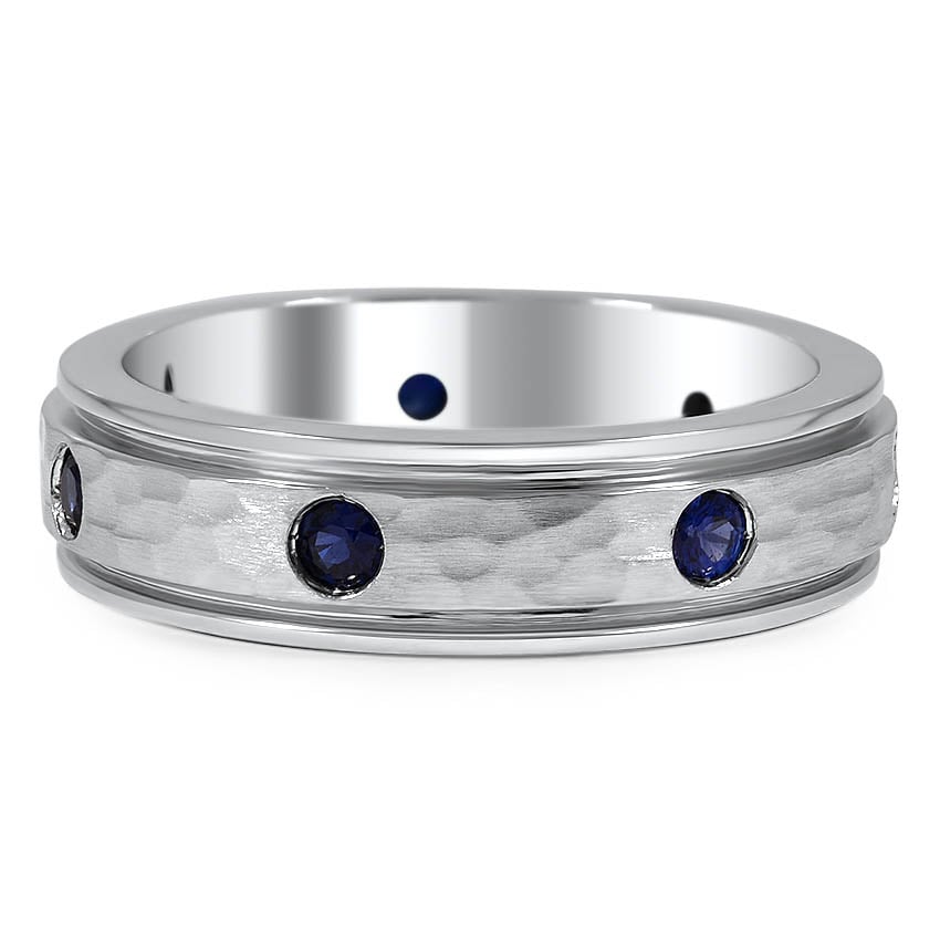 Custom Hammered Band with Flush Set Blue Sapphires