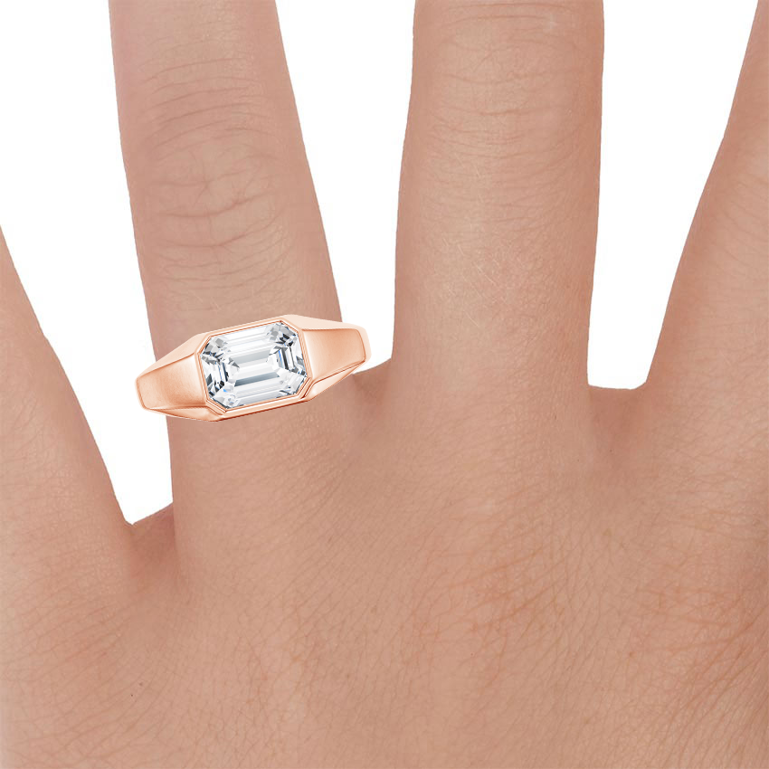 14K Rose Gold Haiden Bezel Ring, large zoomed in top view on a hand