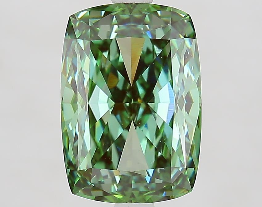 4.10 Ct. Fancy Vivid Green Cushion Lab Grown Diamond