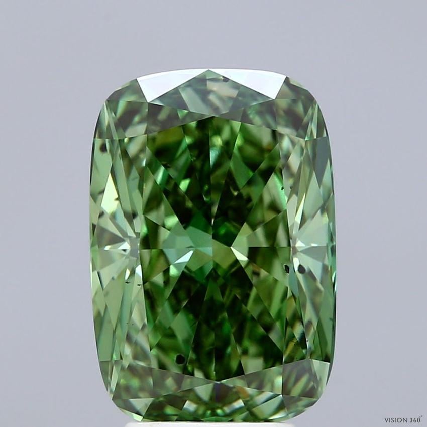 5.11 Ct. Fancy Vivid  Green Cushion Lab Grown Diamond