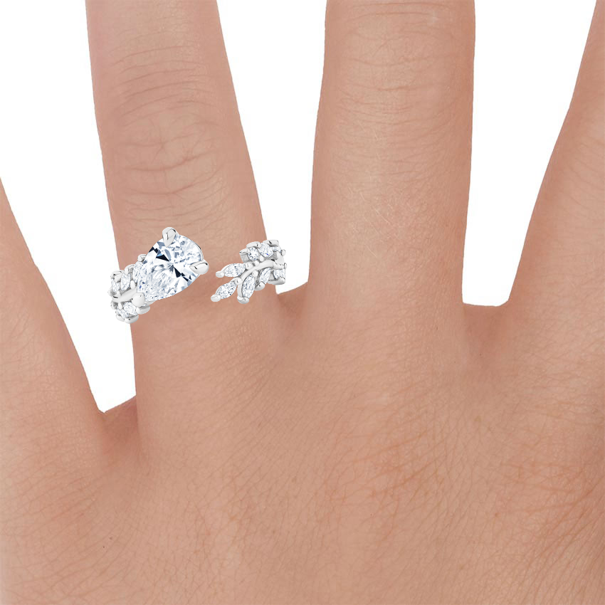 18K White Gold Sweeping Ivy Diamond Ring (1/2 ct. tw.), large zoomed in top view on a hand