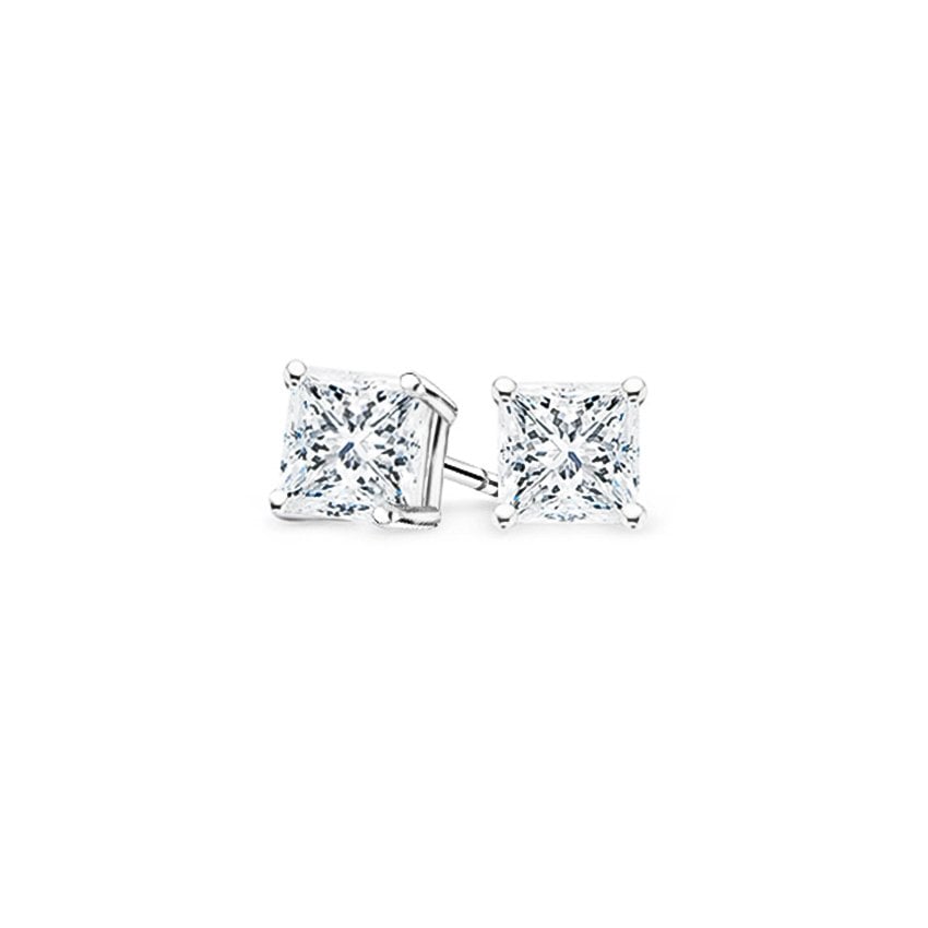 Four-prong Princess Diamond Stud Earrings In 18K White Gold