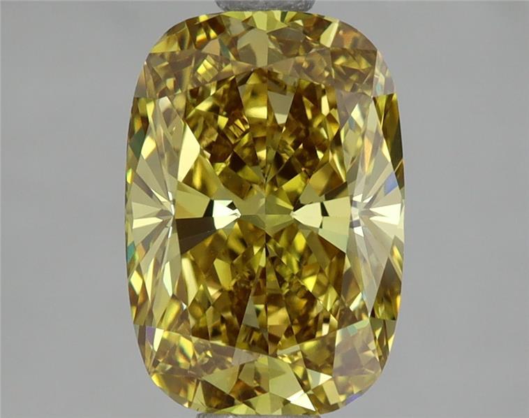 2.00 Ct. Fancy Vivid Brownish Yellow Cushion Lab Grown Diamond