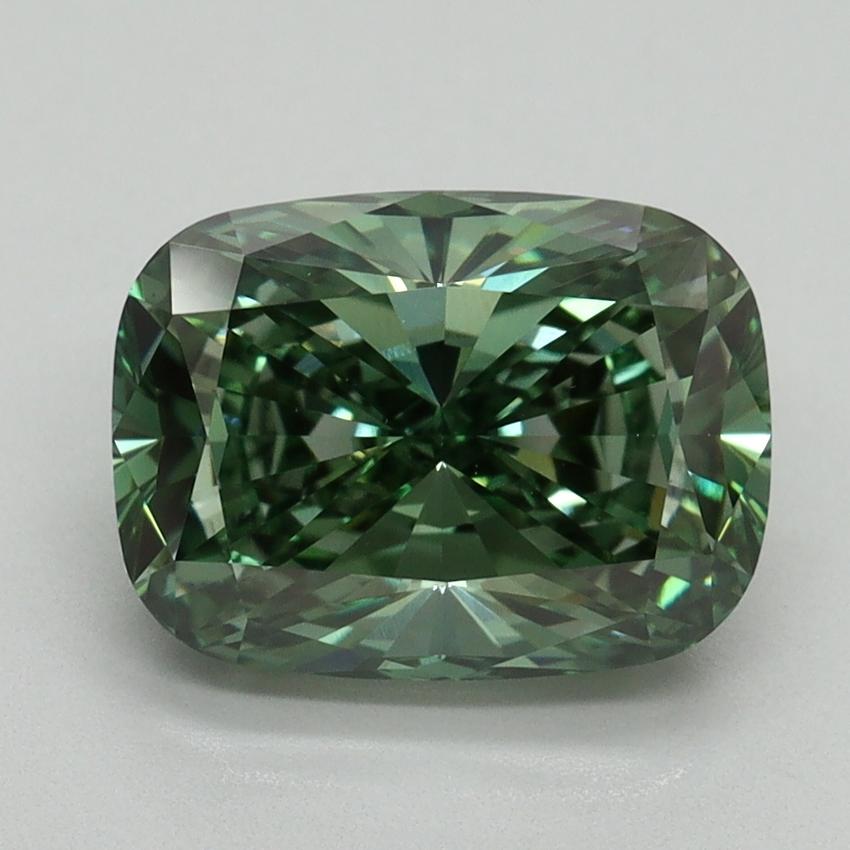 3.04 Ct. Fancy Vivid Green Cushion Lab Grown Diamond