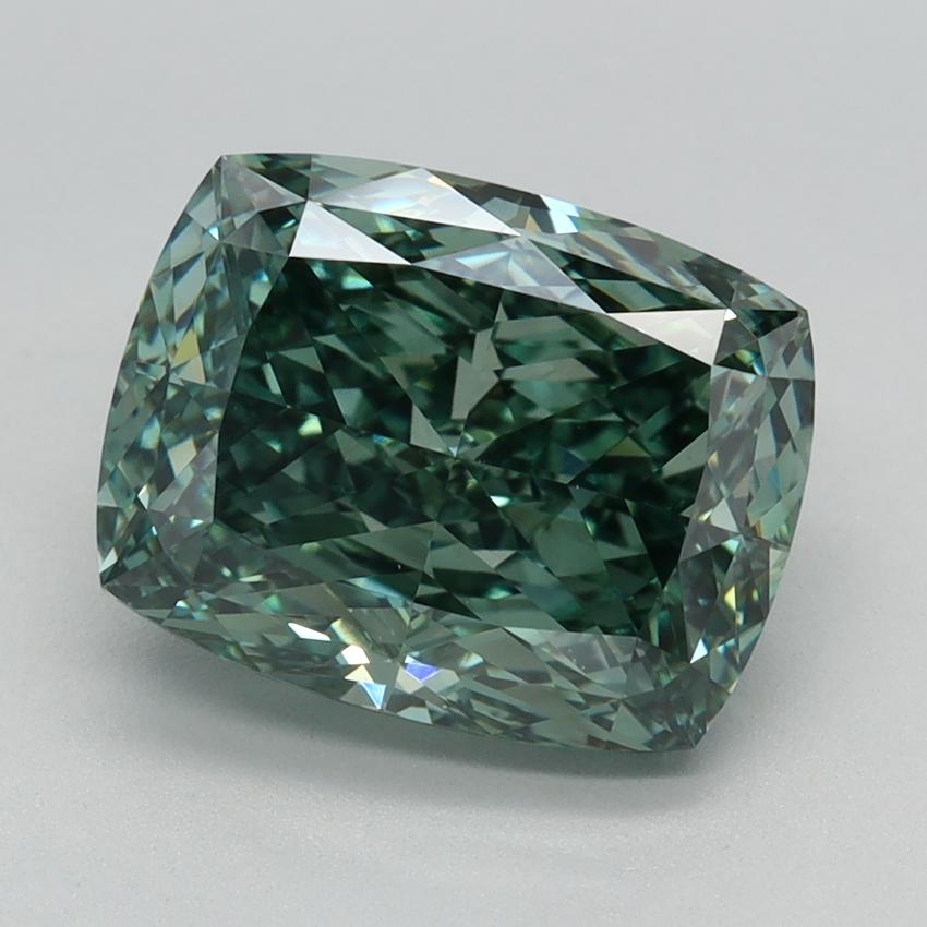 3.54 Ct. Fancy Vivid Green Cushion Lab Grown Diamond