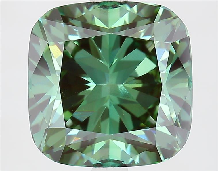 4.32 Ct. Fancy Vivid  Green Cushion Lab Grown Diamond