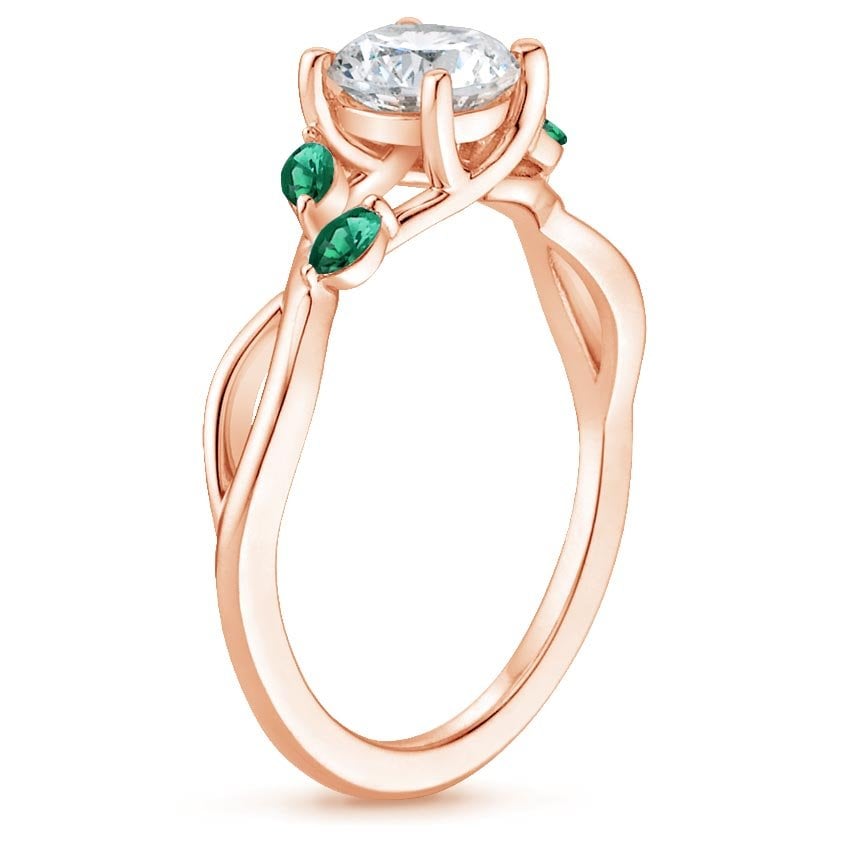 14K Rose Gold Willow Ring With Lab Emerald Accents, large side view