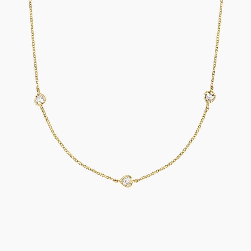 14K Yellow Gold Bezel Heart Shaped Lab Diamond Station Necklace (1/2 ct. tw.)