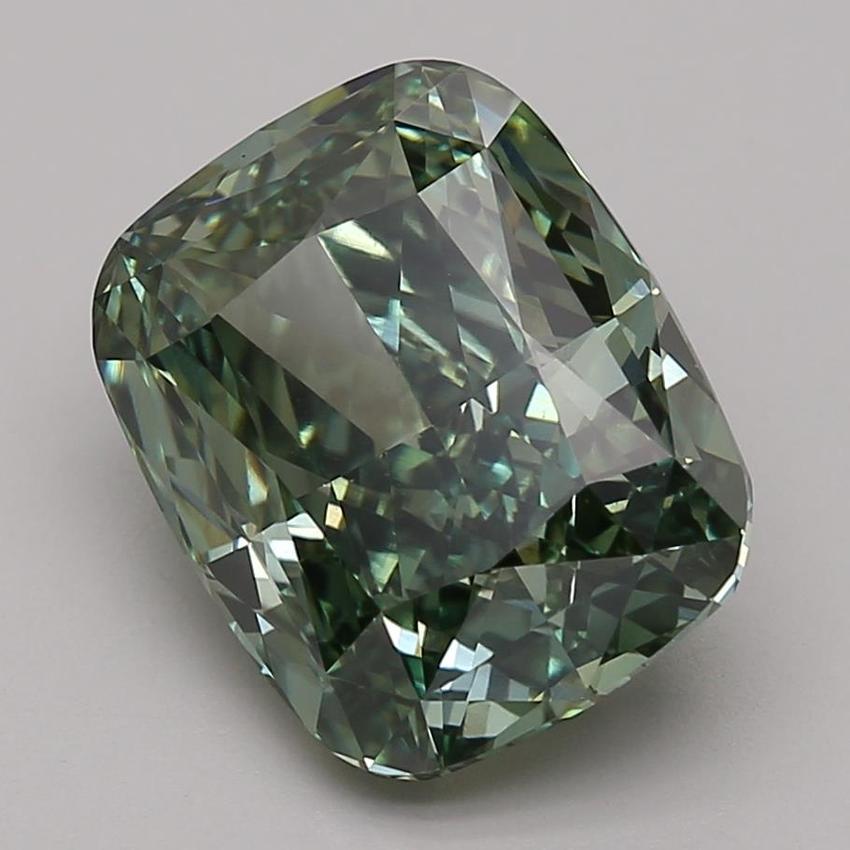 5.28 Ct. Fancy Vivid Green Cushion Lab Grown Diamond