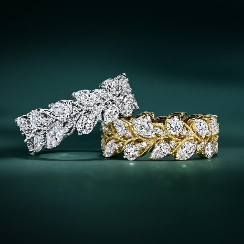 18K White Gold Camellia Eternity Lab Diamond Ring, large additional view 1