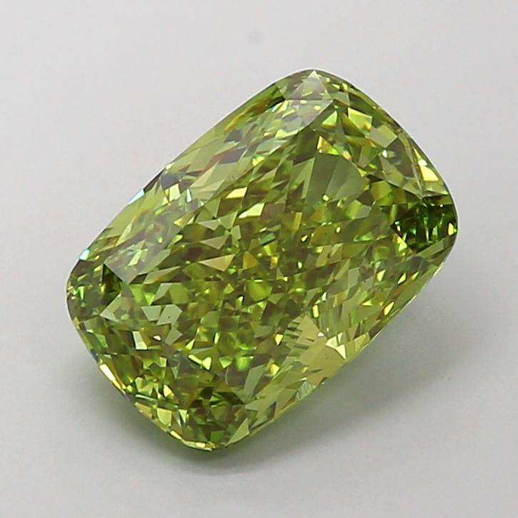4.03 Ct. Fancy Vivid Green Cushion Lab Grown Diamond