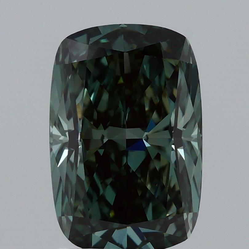 2.69 Ct. Fancy Vivid Green Cushion Lab Grown Diamond
