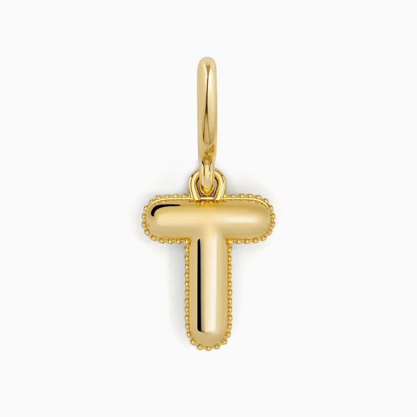14K Yellow Gold Milgrain Bubble Initial Charm - T