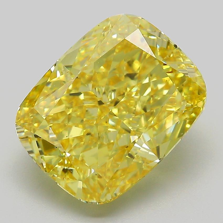 7.81 Ct. Fancy Vivid  Yellow Cushion Lab Grown Diamond