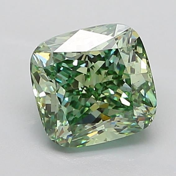 3.01 Ct. Fancy Vivid Green Cushion Lab Grown Diamond