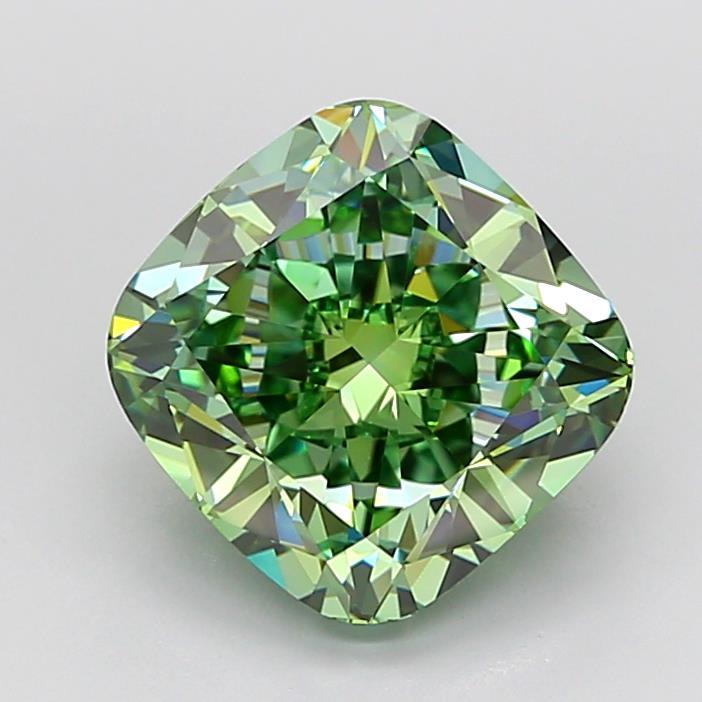 4.22 Ct. Fancy Vivid Green Cushion Lab Grown Diamond