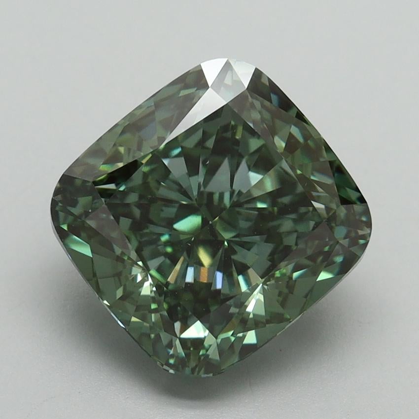 4.22 Ct. Fancy Vivid Pacific Green Cushion Lab Grown Diamond