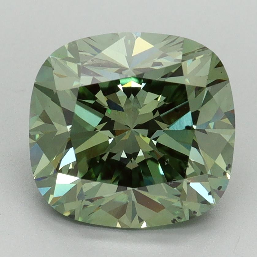 2.98 Ct. Fancy Vivid Green Cushion Lab Grown Diamond