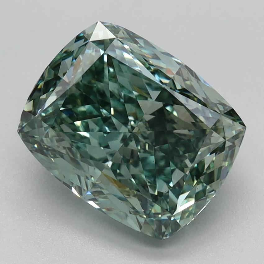 2.75 Ct. Fancy Vivid Green Cushion Lab Grown Diamond