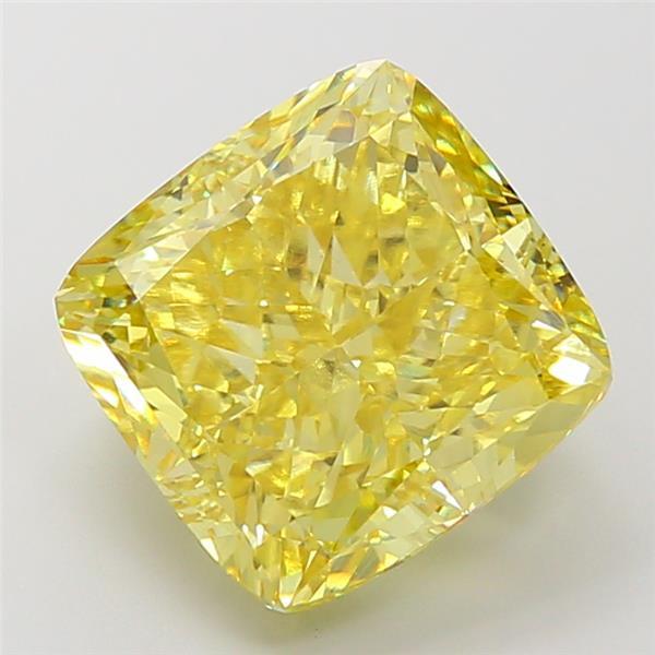 7.03 Ct. Fancy Vivid Yellow Cushion Lab Grown Diamond