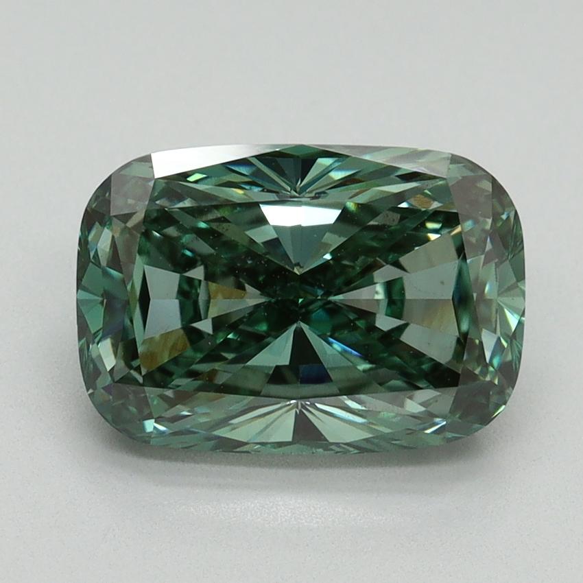 2.99 Ct. Fancy Vivid Green Cushion Lab Grown Diamond