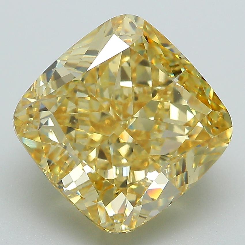 7.03 Ct. Fancy Vivid  Yellow Cushion Lab Grown Diamond