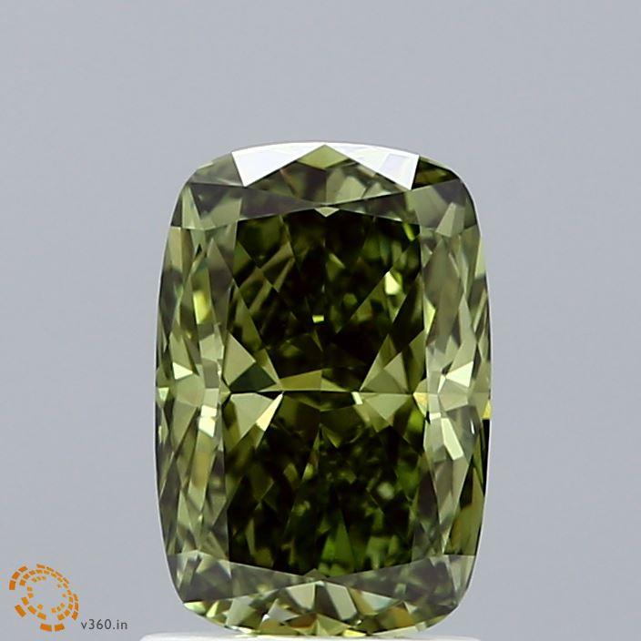 1.54 Ct. Fancy Vivid Green Cushion Lab Grown Diamond
