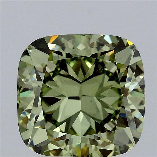 3.03 Ct. Fancy Vivid Green Cushion Lab Grown Diamond