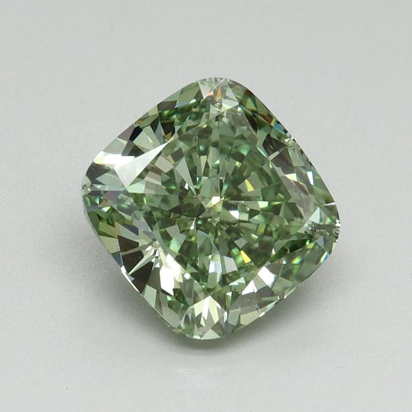 2.53 Ct. Fancy Vivid Green Cushion Lab Grown Diamond