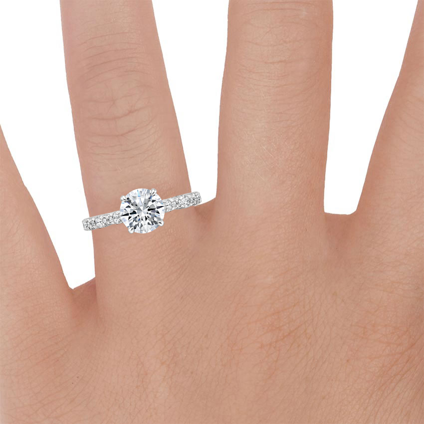 Platinum Tacori Petite Crescent Pavé Diamond Ring (1/3 ct. tw.), large zoomed in top view on a hand