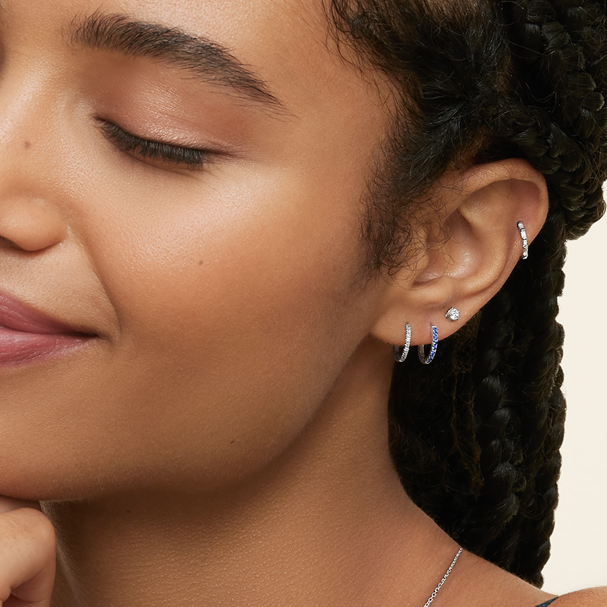 14K White Gold Diamond Hoop Earrings
