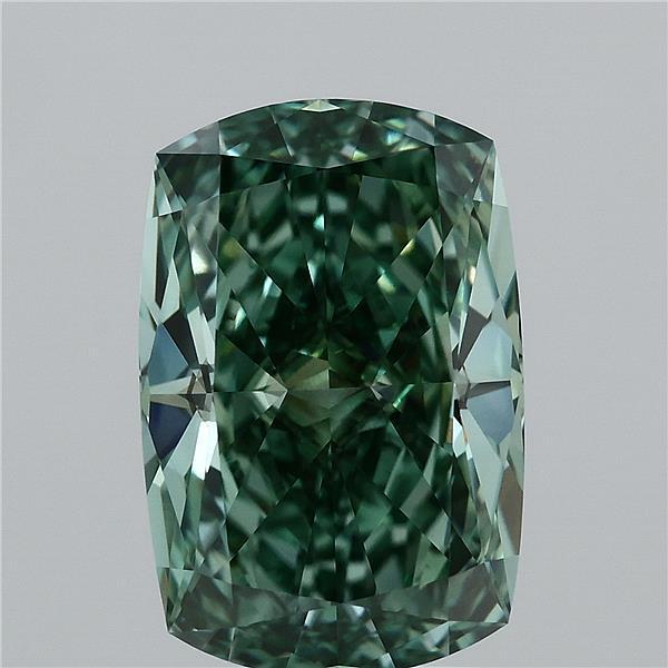 3.31 Ct. Fancy Vivid Green Cushion Lab Grown Diamond