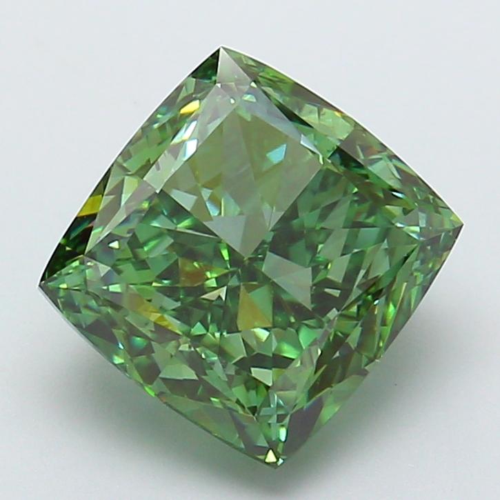 5.01 Ct. Fancy Vivid New_Mst Green Cushion Lab Grown Diamond