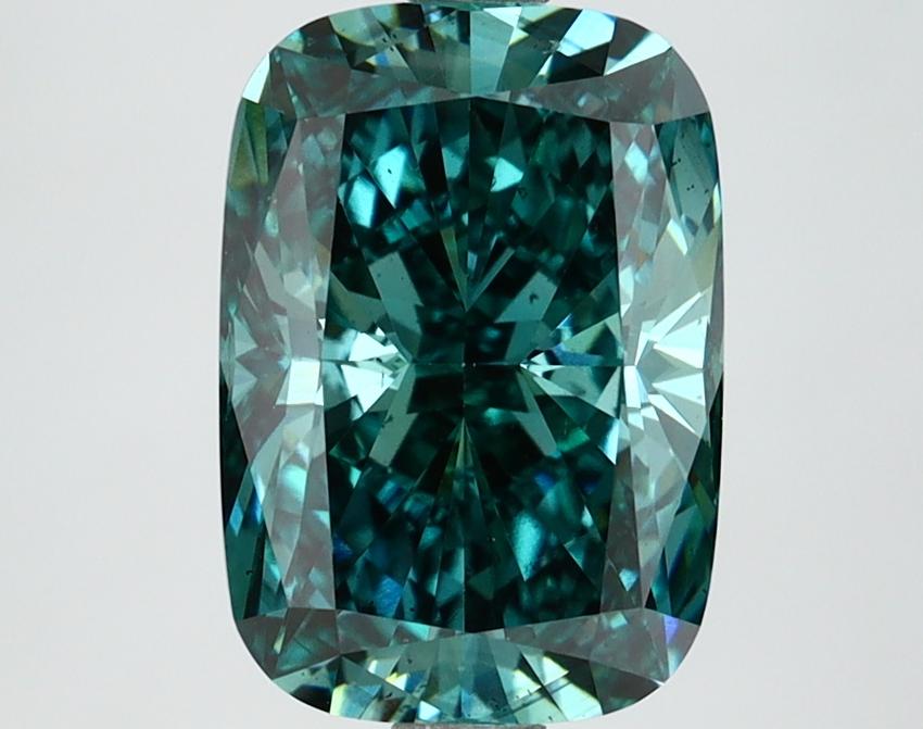 2.80 Ct. Fancy Vivid Green Cushion Lab Grown Diamond
