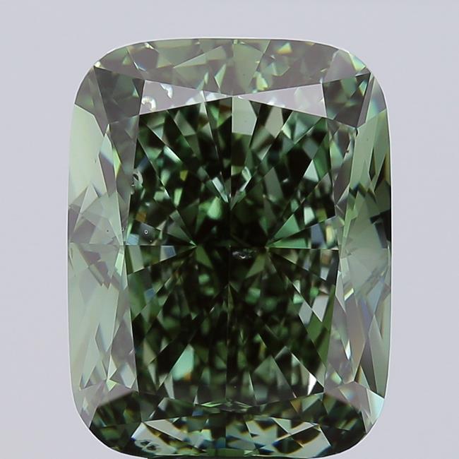 14.54 Ct. Fancy Vivid  Green Cushion Lab Grown Diamond