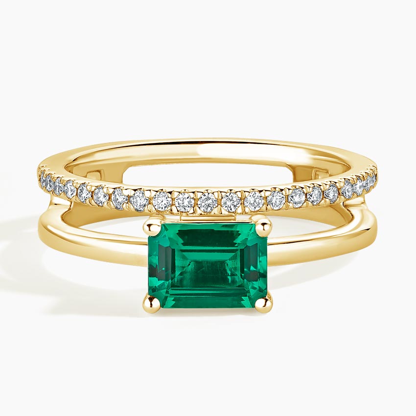 Double Band Lab Emerald and Diamond Ring