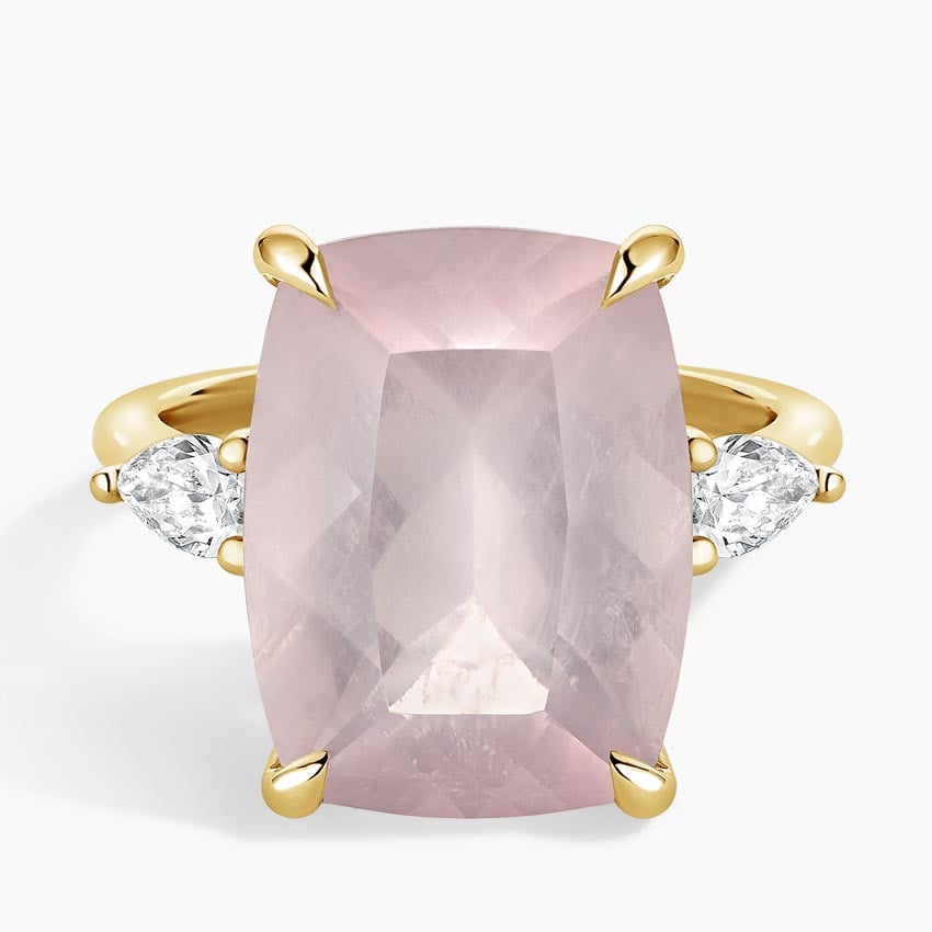 18K Yellow Gold Soiree Rose Quartz and Diamond Cocktail Ring