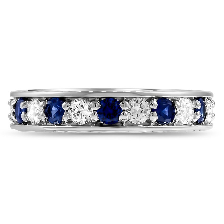 Custom Bead-Set Diamond and Sapphire Wedding Ring | Brilliant Earth