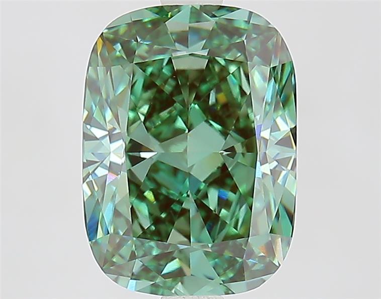 3.01 Ct. Fancy Vivid Green Cushion Lab Grown Diamond