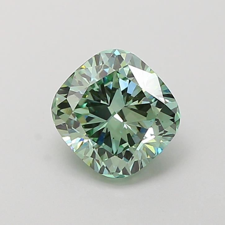 1.53 Ct. Fancy Vivid Green Cushion Lab Grown Diamond