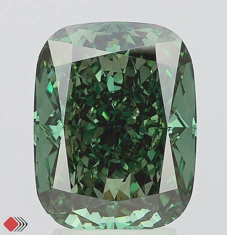 4.38 Ct. Fancy Vivid Green Cushion Lab Grown Diamond