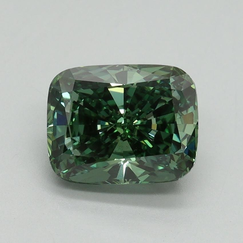 2.01 Ct. Fancy Vivid Green Cushion Lab Grown Diamond