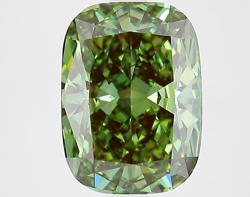 3.52 Ct. Fancy Vivid Green Cushion Lab Grown Diamond